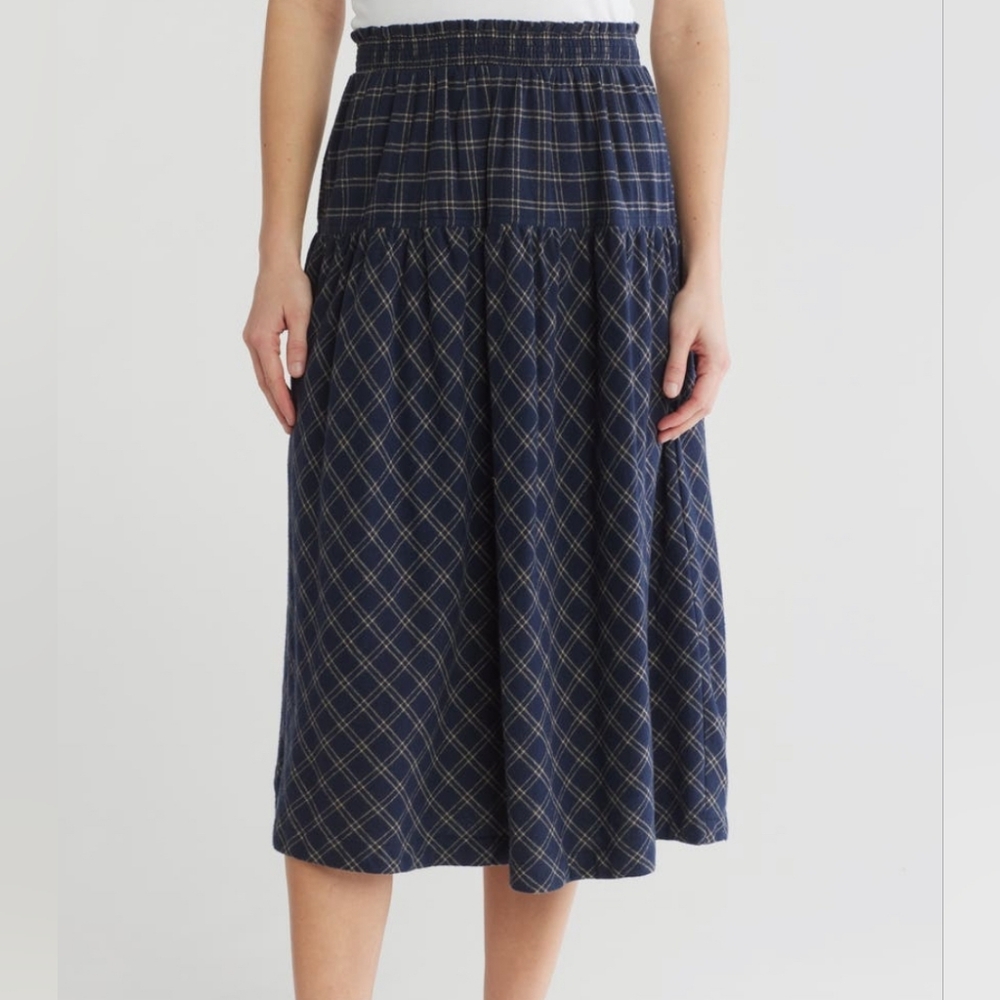 NWT Melrose and Market Plaid Smocked Cotton skirt - Picture 2 of 5